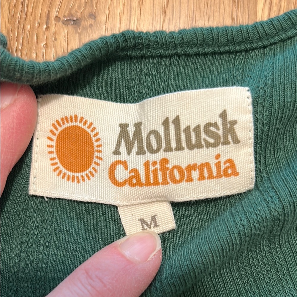 Mollusk Women’s Emerald Green Ribbed Button-Front Top - Picture 2 of 3